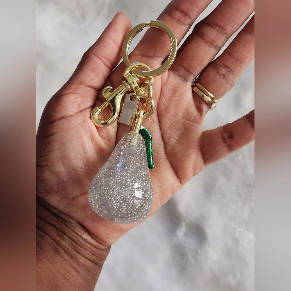 Sparkling Silver Clear Pear Keychain Bag Charm
